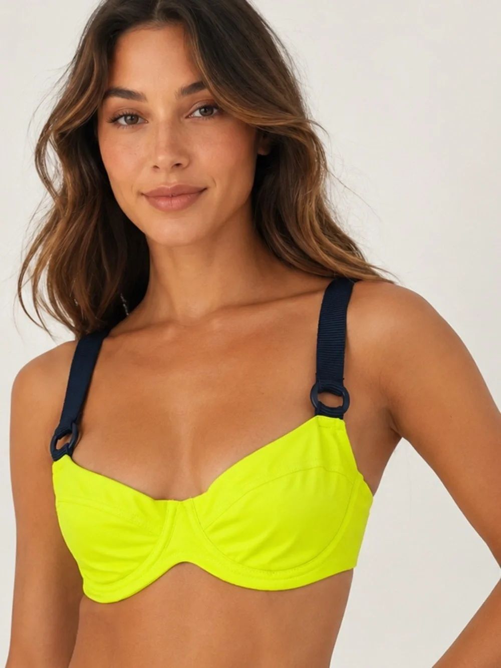 AERIE | NEW Neon Lime Green Underwire Bikini Top with Navy Straps Women’s Size L